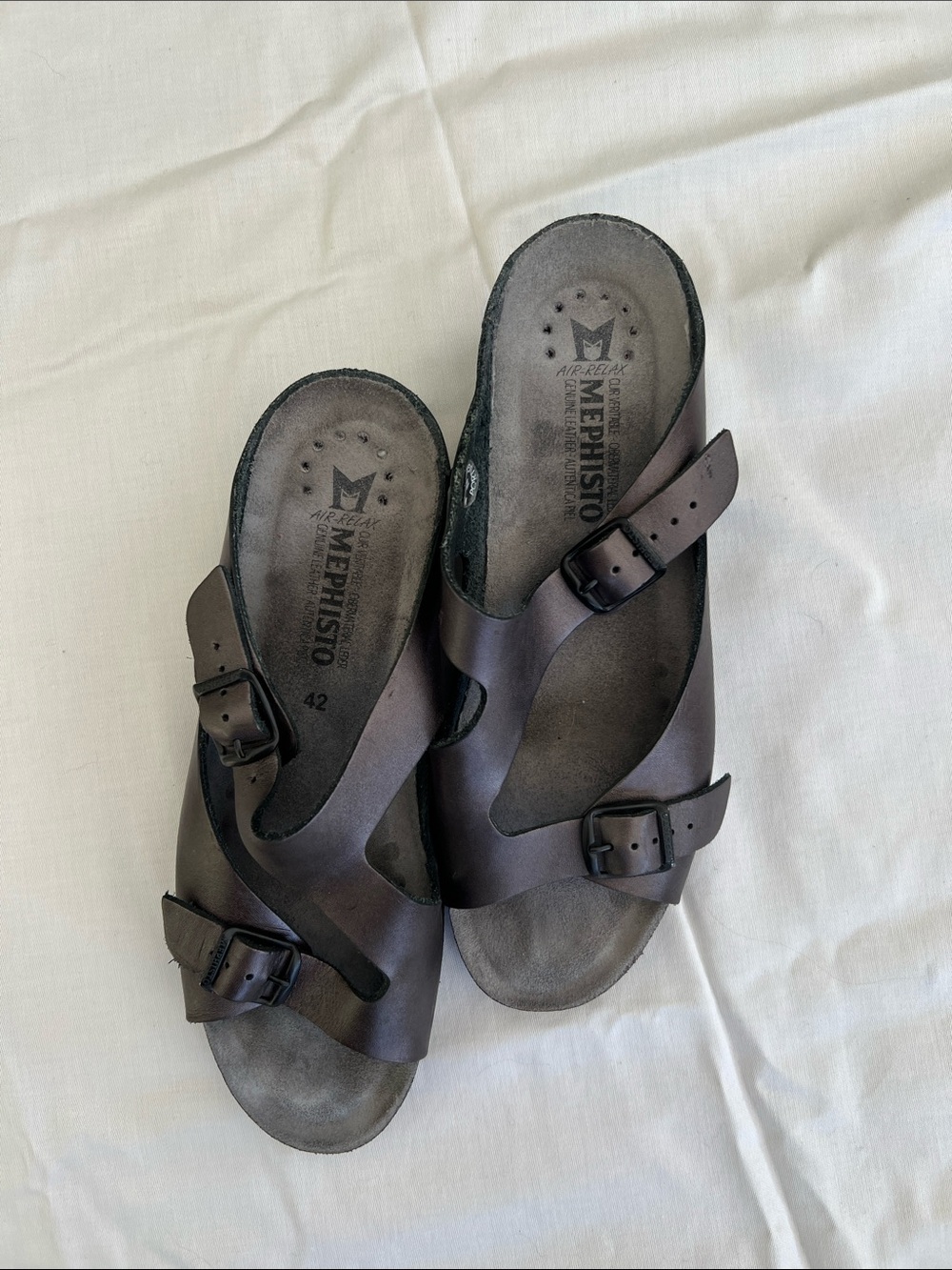 Mephisto Dark Brown Double Buckle Leather Slides